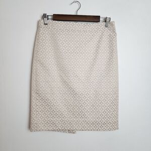 The Pencil Skirt J. Crew Geometric Print Fully Lined Cream Color  Size 2
